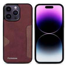 FORWENW - FORWENW F5 Series iPhone 15 Pro Max Fodral Äkta läder - Vinröd