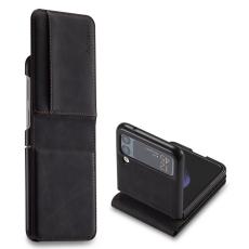 FORWENW - FORWENW Samsung Galaxy Z Flip3 Fodral Äkta läder - Svart