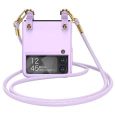 GKK - GKK Crossbody Fodral f&ouml;r Samsung Galaxy Z Flip4 - &Auml;kta l&auml;der - Lila