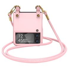 GKK - GKK Crossbody Fodral f&ouml;r Samsung Galaxy Z Flip4 - &Auml;kta l&auml;der - Rosa