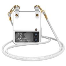 GKK - GKK Crossbody Fodral f&ouml;r Samsung Galaxy Z Flip4 - &Auml;kta l&auml;der - Vit