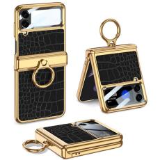 GKK - GKK Samsung Galaxy Z Flip4 Fodral &Auml;kta l&auml;der - Crocodile Black