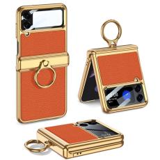 GKK - GKK Samsung Galaxy Z Flip4 Fodral &Auml;kta l&auml;der - Orange
