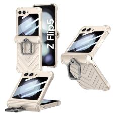 GKK - GKK Samsung Galaxy Z Flip5 Fodral PC med Metal Hook - Vit