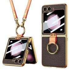 GKK - GKK Samsung Galaxy Z Flip5 Fodral PU L&auml;der - Kaffe