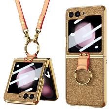 GKK - GKK Samsung Galaxy Z Flip5 Fodral PU L&auml;der - M&ouml;rkgul