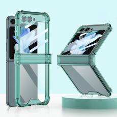 GKK - GKK Samsung Galaxy Z Flip5 Fodral TPU med H&auml;rdat Glas - Transparent Gr&ouml;n
