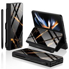 GKK - GKK Samsung Galaxy Z Fold4 Fodral Äkta läder - Guld / Svart