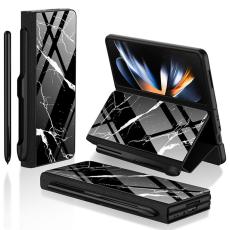 GKK - GKK Samsung Galaxy Z Fold4 Fodral Äkta läder - Marmor 07