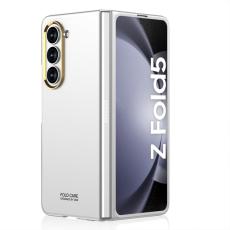 GKK - GKK Samsung Galaxy Z Fold5 Fodral Hård PC Äkta läder - Silver