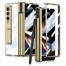 GKK - GKK Shockproof Kickstand Fodral Samsung Galaxy Z Fold4 - Äkta läder - Guld