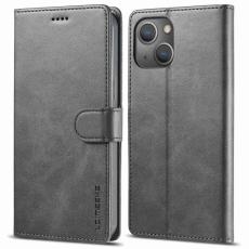 LC.imeeke - LC.IMEEKE iPhone 14 Plus Fodral - Äkta läder - Grå