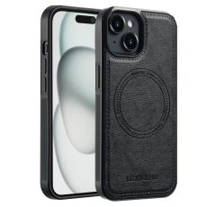 LC.imeeke - LC.IMEEKE iPhone 15 Plus Fodral Äkta läder - Svart