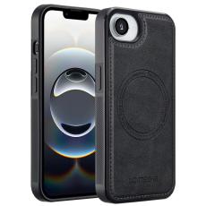 LC.imeeke - LC.IMEEKE iPhone 16e Magnetiskt Fodral Äkta läder - Svart