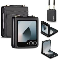 LC.imeeke - LC.IMEEKE L1 Series Samsung Galaxy Z Flip7 Fodral Äkta läder - Svart