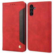 OEM - ABEEL Samsung Galaxy A55 5G Pl&aring;nboksfodral Konstl&auml;der St&ouml;tskydd - R&ouml;d