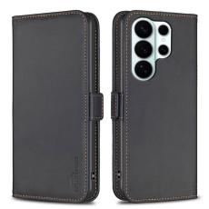 BINFEN COLOR - BINFEN Samsung Galaxy S26 Ultra Fodral PU L&auml;der Flip Folio - Svart