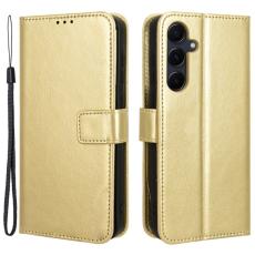 OEM - Crazy Horse Samsung Galaxy A55 5G Pl&aring;nboksfodral Konstl&auml;der St&ouml;tbest&auml;ndig - Guld