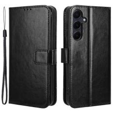 OEM - Crazy Horse Samsung Galaxy A55 5G Pl&aring;nboksfodral Konstl&auml;der St&ouml;tskydd - Svart