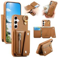 OEM - D-Ring Samsung Galaxy A55 5G Skal &Auml;kta L&auml;der + Plast - Brun