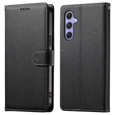 OEM - DF-012 Samsung Galaxy A55 5G Pl&aring;nboksfodral Konstl&auml;der Magnetisk St&auml;ngning Svart