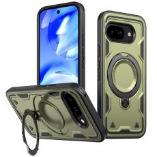 N/A - Google Pixel 9a Skal Plast Militärskydd Kickstand - Olive Green