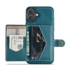 JEEHOOD - JEEHOOD iPhone 16 Plus Fodral Äkta Läder + Plast Avtagbar - Blå