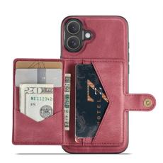 JEEHOOD - JEEHOOD iPhone 16 Plus Fodral Äkta Läder + Plast Avtagbar - Röd