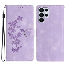 OEM - LEATHER Samsung Galaxy S26 Ultra Fodral &Auml;kta L&auml;der Blomm&ouml;nster - Lila