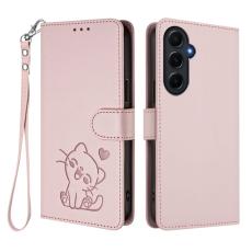 OEM - Love Cat Samsung Galaxy A55 5G Pl&aring;nboksfodral Konstl&auml;der - Rosa
