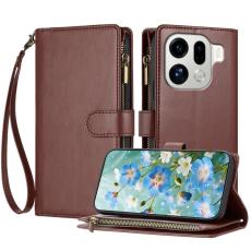 OEM - Oppo Find X9 Pro 5G Fodral &Auml;kta L&auml;der Med Dragkedja - Brun