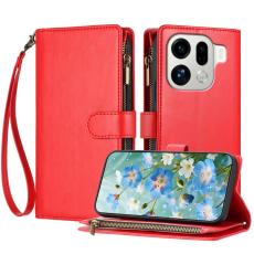 OEM - Oppo Find X9 Pro 5G Fodral &Auml;kta L&auml;der Med Dragkedja - R&ouml;d