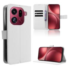 OEM - Oppo Find X9 Pro 5G Fodral &Auml;kta L&auml;der Med Rem Diamantm&ouml;nster - Vit