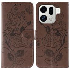 OEM - Oppo Find X9 Pro 5G Fodral PU L&auml;der Impr&auml;ntad Rosfj&auml;ril - Brun