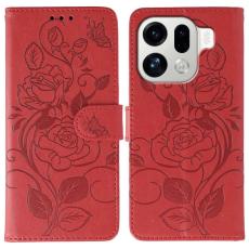 OEM - Oppo Find X9 Pro 5G Fodral PU L&auml;der Tryckt Rosfj&auml;ril - R&ouml;d