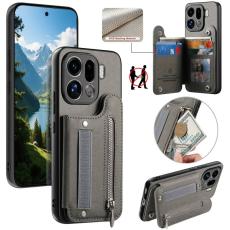 OEM - Oppo Find X9 Pro 5G Kortfack Fodral &Auml;kta L&auml;der RFID Skydd - Gr&aring;