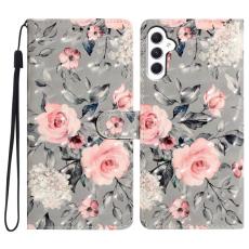 OEM - Samsung Galaxy A35 5G Fodral &Auml;kta L&auml;der Blommor - Flerf&auml;rgad
