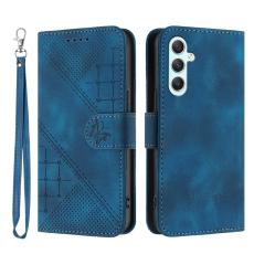 OEM - Samsung Galaxy A35 5G Fodral &Auml;kta L&auml;der Fj&auml;ril Blommor - Royal Blue