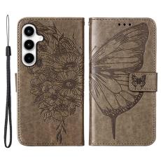 OEM - Samsung Galaxy A35 5G Fodral &Auml;kta L&auml;der Fj&auml;rilsprickar - Gr&aring;