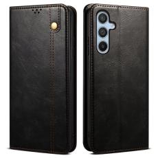 OEM - Samsung Galaxy A35 5G Fodral &Auml;kta L&auml;der Magnetisk St&auml;ngning - Svart