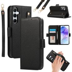 OEM - Samsung Galaxy A35 5G Fodral &Auml;kta L&auml;der Med Kortfack - Svart