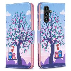 OEM - Samsung Galaxy A35 5G Fodral &Auml;kta L&auml;der M&ouml;nstertryck - Tv&aring; Ugglor