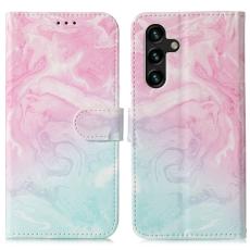OEM - Samsung Galaxy A35 5G Fodral &Auml;kta L&auml;der M&ouml;nstertryckt - Rosa Gr&ouml;n Marmor