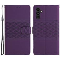 OEM - Samsung Galaxy A35 5G Fodral Impr&auml;ntad Romb L&auml;der St&auml;ll - Lila
