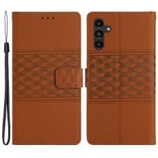 OEM - Samsung Galaxy A35 5G Fodral Impr&auml;ntad Romb St&auml;ll &Auml;kta L&auml;der - Brun