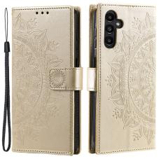 OEM - Samsung Galaxy A35 5G Fodral Mandala M&ouml;nster PU L&auml;der - Guld