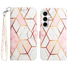 OEM - Samsung Galaxy A35 5G Fodral Marmor M&ouml;nster &Auml;kta L&auml;der - Rosa/Vit
