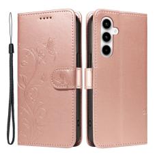 OEM - Samsung Galaxy A35 5G Fodral PU L&auml;der Blomm&ouml;nster St&auml;ll - Ros&eacute;guld