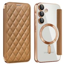 OEM - Samsung Galaxy A35 5G Fodral Rhombus &Auml;kta L&auml;der Magnetiskt - Guld