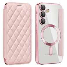 OEM - Samsung Galaxy A35 5G Fodral Rhombus &Auml;kta L&auml;der Magnetiskt - Rosa